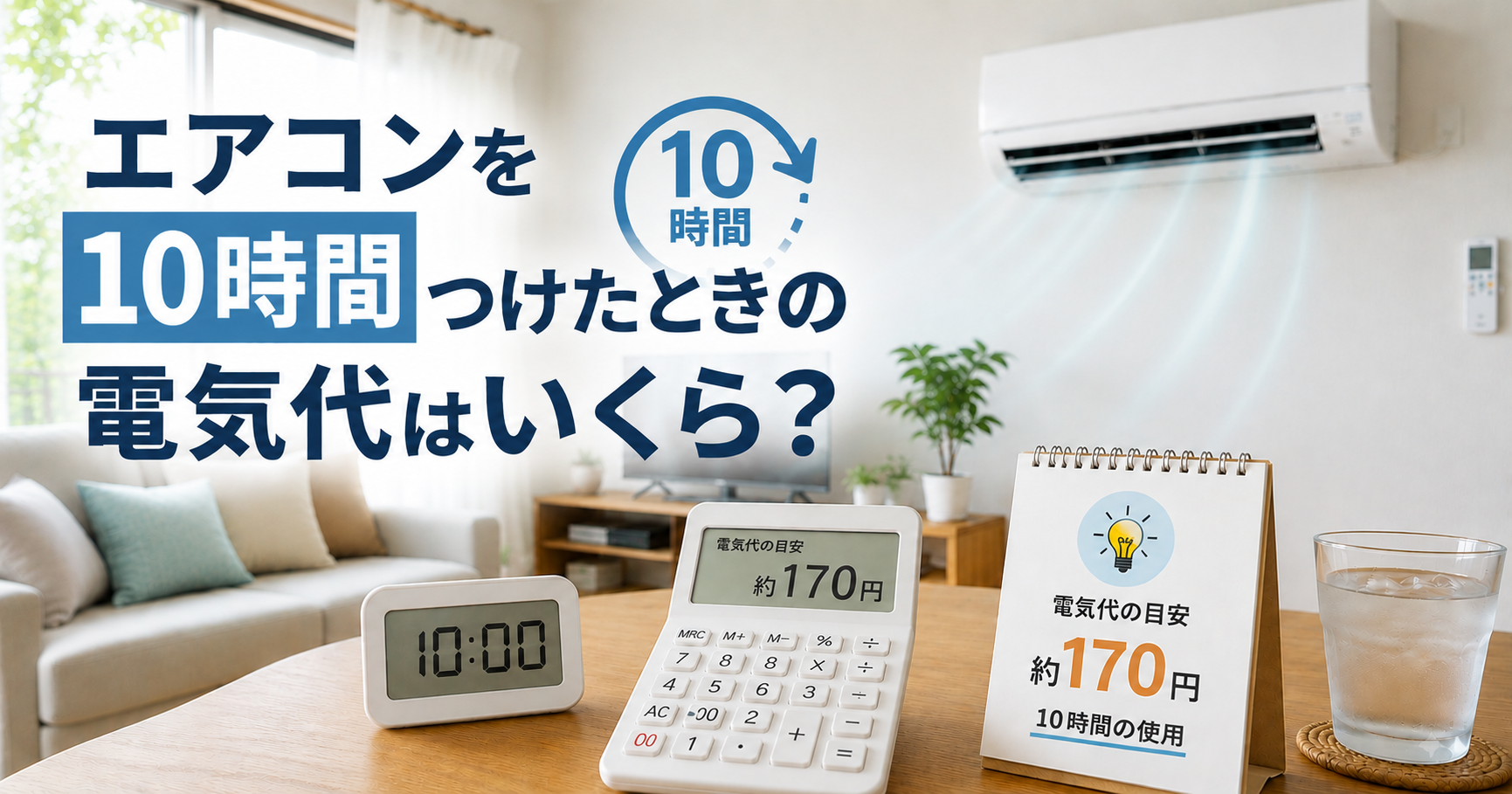 エアコンを10時間つけたときの電気代のイメージ図