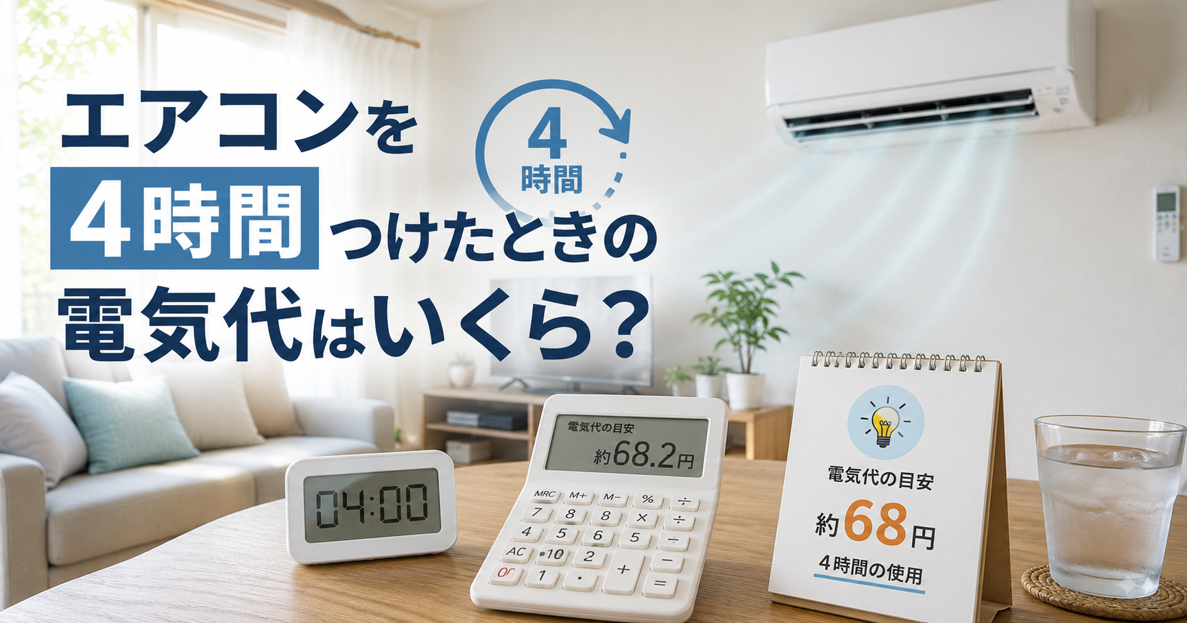 エアコンを4時間つけたときの電気代のイメージ図